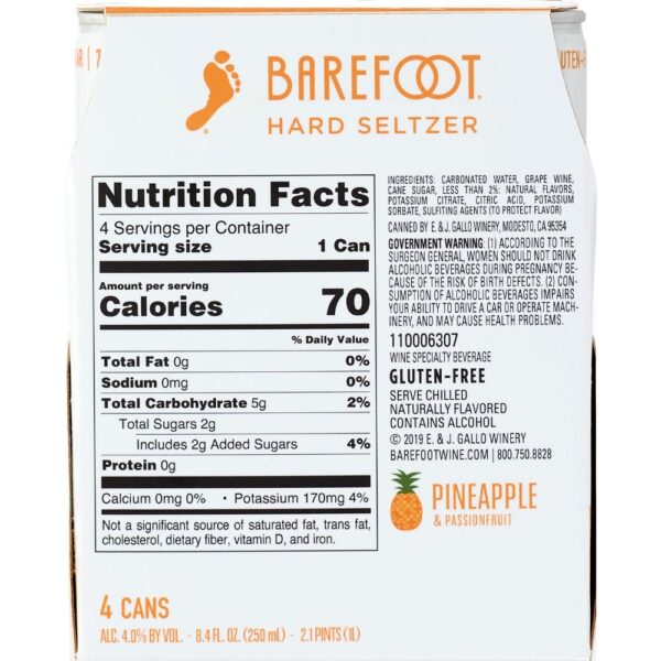 Barefoot Hard Seltzer Pineapple & Passionfruit 250mL 4 Pack - Image 2