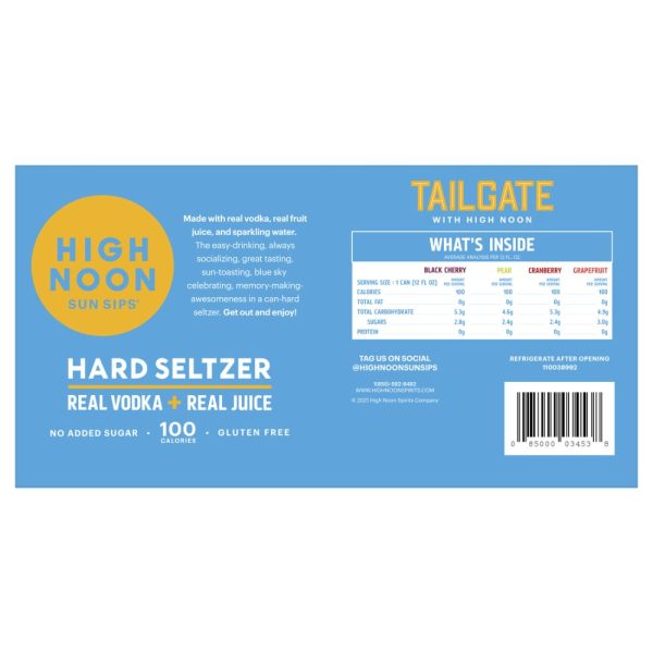 High Noon Vodka & Soda Tailgate Pack Variety 8 Pack Nutrition
